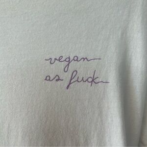 [S] Vegan AF Small Purple Cursive Design Little White Tee Super Cute Fit